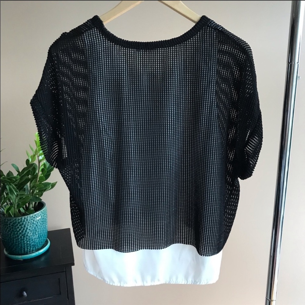 Zara Meshy Black and White Box Sleeve Blouse - Picture 4 of 8